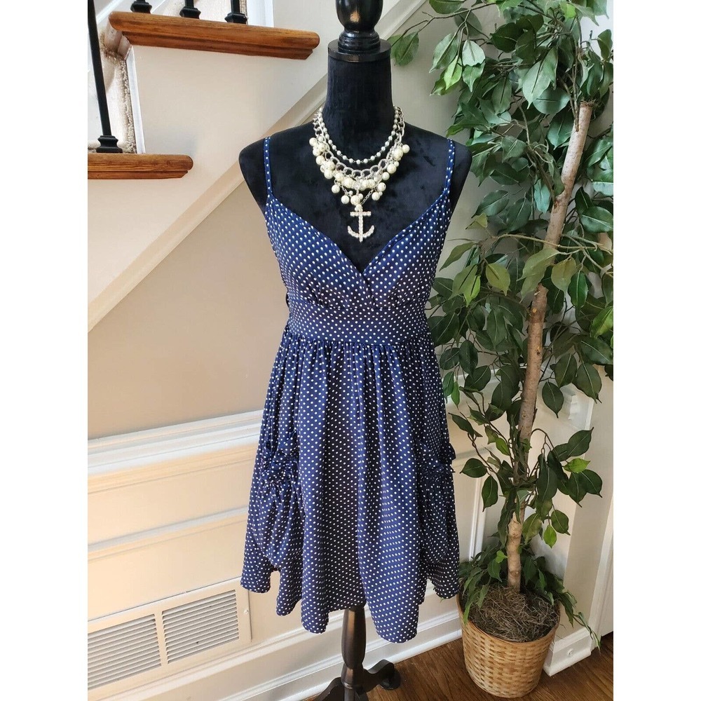 Crafty Women's Blue Polyester Sweetheart Neck Strappy Knee Length Dress Size S